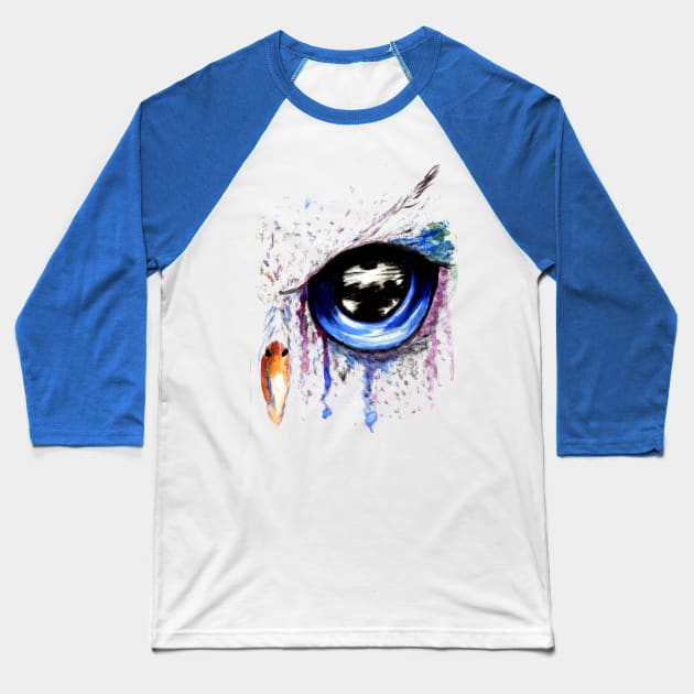 Blue Owl Eye Art Baseball T-Shirt by AnnArtshock